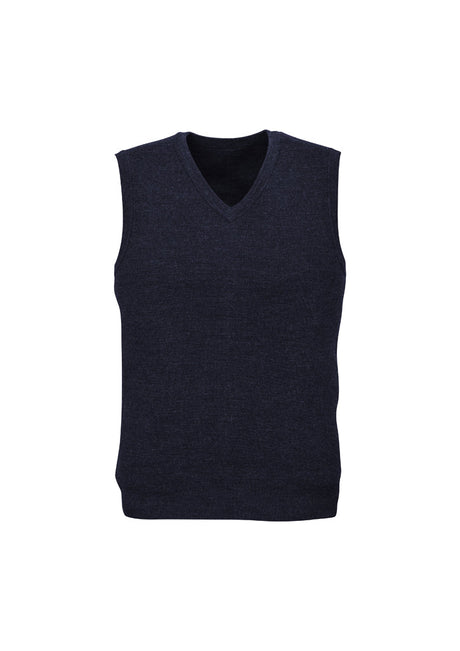 Mens Wool Blend V Neck Vest Sleeveless Double Knit - Charcoal