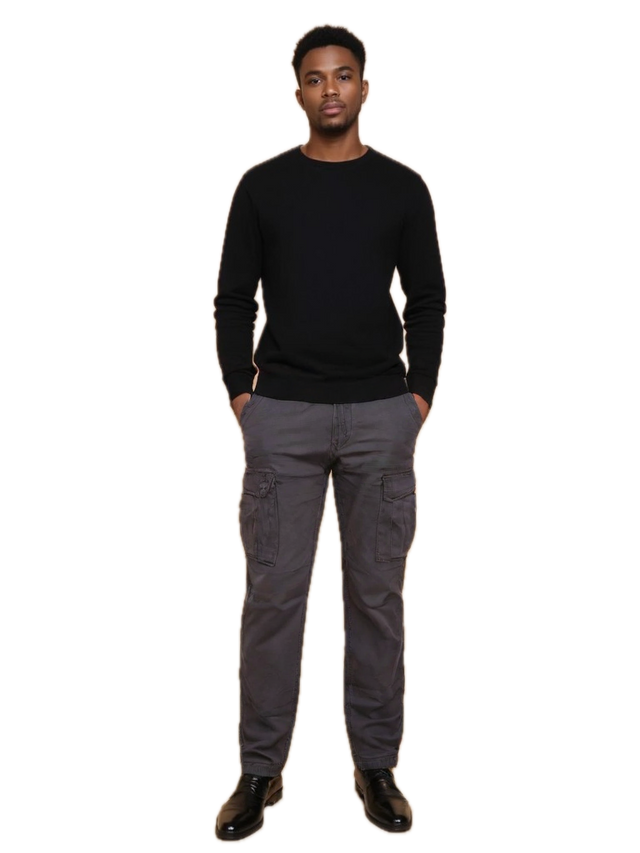 Mens 100% Cotton Cargo Pants Relaxed Easy Fit Straight Leg in Charcoal