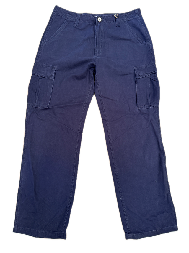 Mens 100% Cotton Cargo Pants Relaxed Easy Fit Straight Leg in Navy