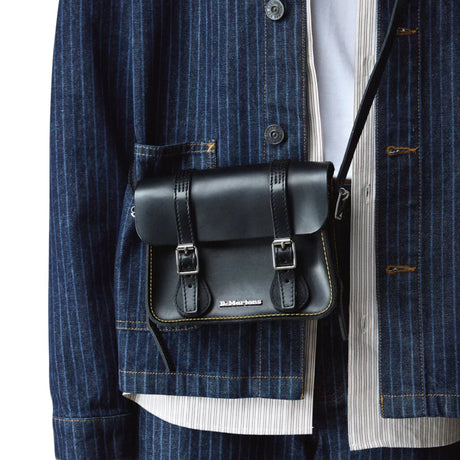 Dr. Martens 7 Inch Satchel Bag Leather Shoulder Crossbody Magnetic Buckle in Black Kiev