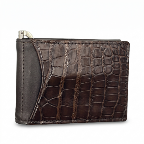 Mens Genuine Crocodile Leather Money Clip Wallet - Brown (Made in Australia)