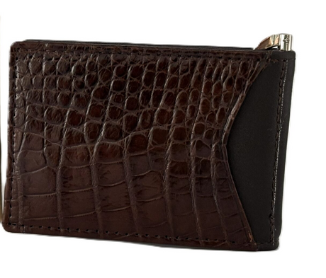 Mens Genuine Crocodile Leather Money Clip Wallet - Brown (Made in Australia)