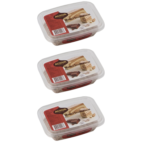 3x 454g Achva Sesame Halva with Vanilla & Chocolate Marble (Kosher Parve) - Product of Israel (Bulk Pack)