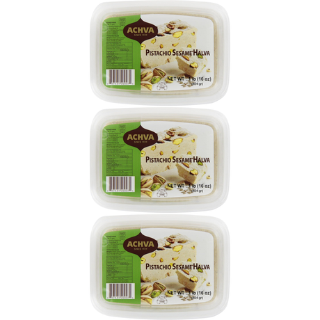 3x 454g Achva Sesame Halva with Pistachio (Kosher Parve) - Product of Israel (Bulk Pack)