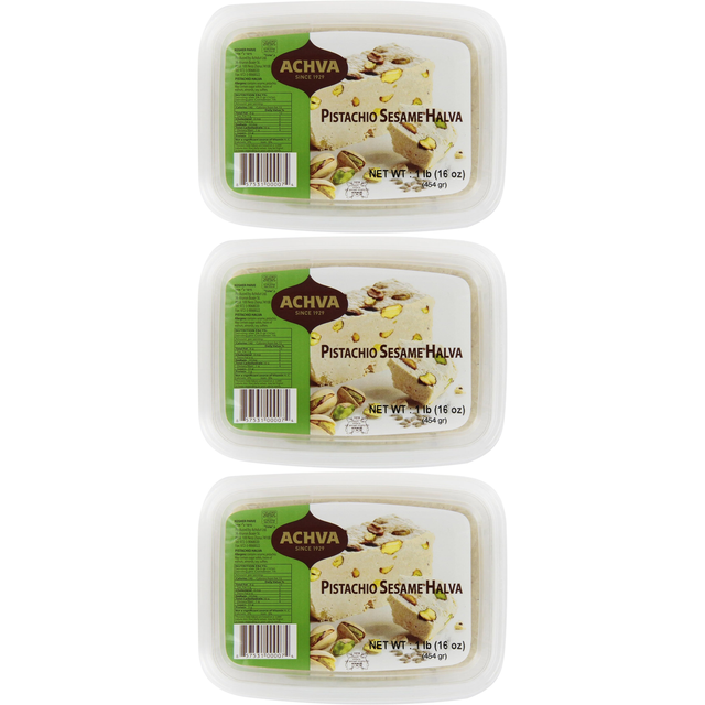 3x 454g Achva Sesame Halva with Pistachio (Kosher Parve) - Product of Israel (Bulk Pack)