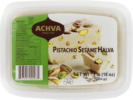 454g Achva Sesame Halva with Pistachio (Kosher Parve) - Product of Israel