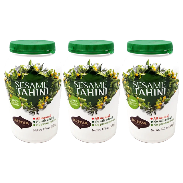 3x 500g Achva Sesame Tahini Paste Pack - 100% Ground Sesame Seeds (All Natural)