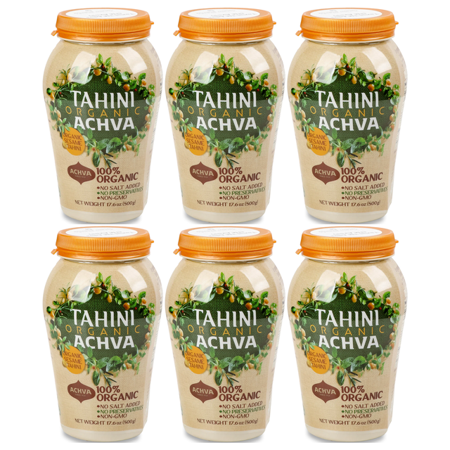 6x 500g Achva Organic Sesame Tahini Paste Bulk Pack - 100% Ground Sesame Seeds (All Natural)