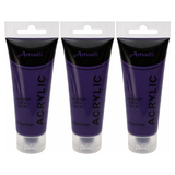 3x Artvalli Artists Acrylic Paint Bulk Pack - Brilliant Purple 75ml Tube (Water Based & Non Toxic)