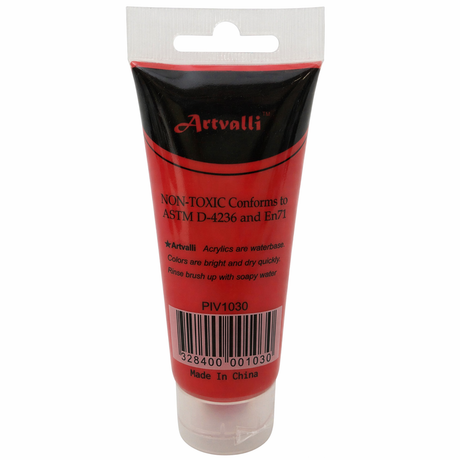 Artvalli Artists Acrylic Paint - Brilliant Red 75ml Tube (Water Based & Non Toxic)