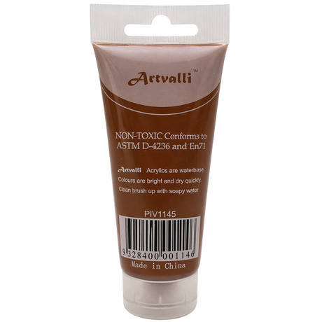 3x Artvalli Artists Acrylic Paint Bulk Pack - Burnt Sienna 75ml Tube (Water Based & Non Toxic)