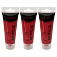 3x Artvalli Artists Acrylic Paint Bulk Pack - Carmine Red 75ml Tube (Water Based & Non Toxic)