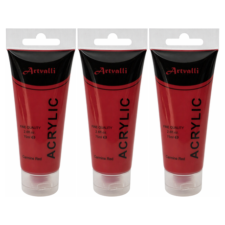 3x Artvalli Artists Acrylic Paint Bulk Pack - Carmine Red 75ml Tube (Water Based & Non Toxic)