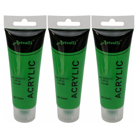 3x Artvalli Artists Acrylic Paint Bulk Pack - Light Green 75ml Tube (Water Based & Non Toxic)