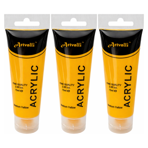 3x Artvalli Artists Acrylic Paint Bulk Pack - Medium Yellow 75ml Tube (Water Based & Non Toxic)