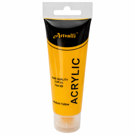 Artvalli Artists Acrylic Paint - Medium Yellow 75ml Tube (Water Based & Non Toxic)