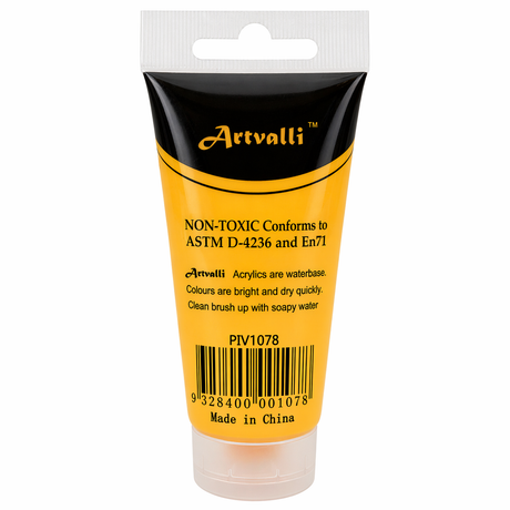 Artvalli Artists Acrylic Paint - Medium Yellow 75ml Tube (Water Based & Non Toxic)