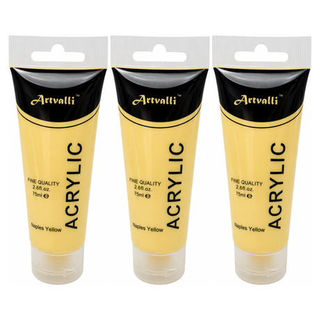 3x Artvalli Artists Acrylic Paint Bulk Pack - Naples Yellow 75ml Tube (Water Based & Non Toxic)