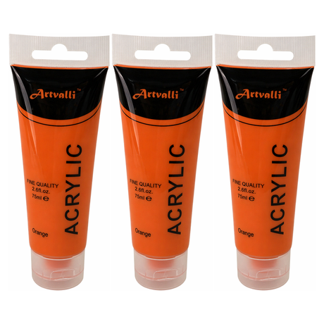 3x Artvalli Artists Acrylic Paint Bulk Pack - Orange 75ml Tube (Water Based & Non Toxic)