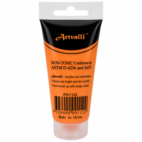 3x Artvalli Artists Acrylic Paint Bulk Pack - Orange 75ml Tube (Water Based & Non Toxic)