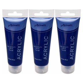 3x Artvalli Artists Acrylic Paint Bulk Pack - Phthalo Blue 75ml Tube (Water Based & Non Toxic)