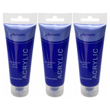 3x Artvalli Artists Acrylic Paint Bulk Pack - Ultramarine Blue 75ml Tube (Water Based & Non Toxic)