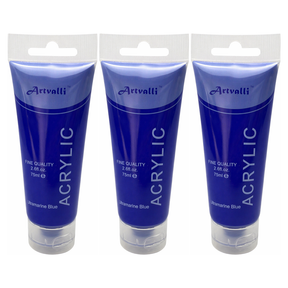 3x Artvalli Artists Acrylic Paint Bulk Pack - Ultramarine Blue 75ml Tube (Water Based & Non Toxic)