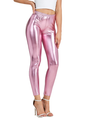 Adult Metallic Leggings Shiny Neon Stretch Dance Costume Fancy Dress Pants in Pink - S/M
