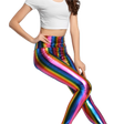 Adult Metallic Leggings Shiny Neon Stretch Dance Costume Fancy Dress Pants in Rainbow - S/M