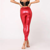 Adult Red Metallic Leggings - Shiny Neon Pants for Dance Costume/80s Retro Party