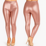Adult Metallic Leggings Shiny Neon Stretch Dance Costume Fancy Dress Pants in Rose Gold - S/M