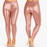 Adult Rose Gold Metallic Leggings - Shiny Neon Pants for Dance Costume/80s Retro Party