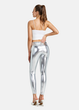 Adult Silver Metallic Leggings - Shiny Neon Pants for Dance Costume/80s Retro Party