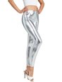 Adult Metallic Leggings Shiny Neon Stretch Dance Costume Fancy Dress Pants in Silver - S/M