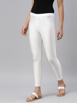 Adult Metallic Leggings Shiny Neon Stretch Dance Costume Fancy Dress Pants in White