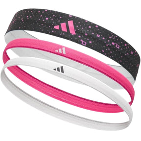 Adidas 3pk Hairbands Non-Slip Headbands Elastic One Size Washable in Graphic Black Pink White
