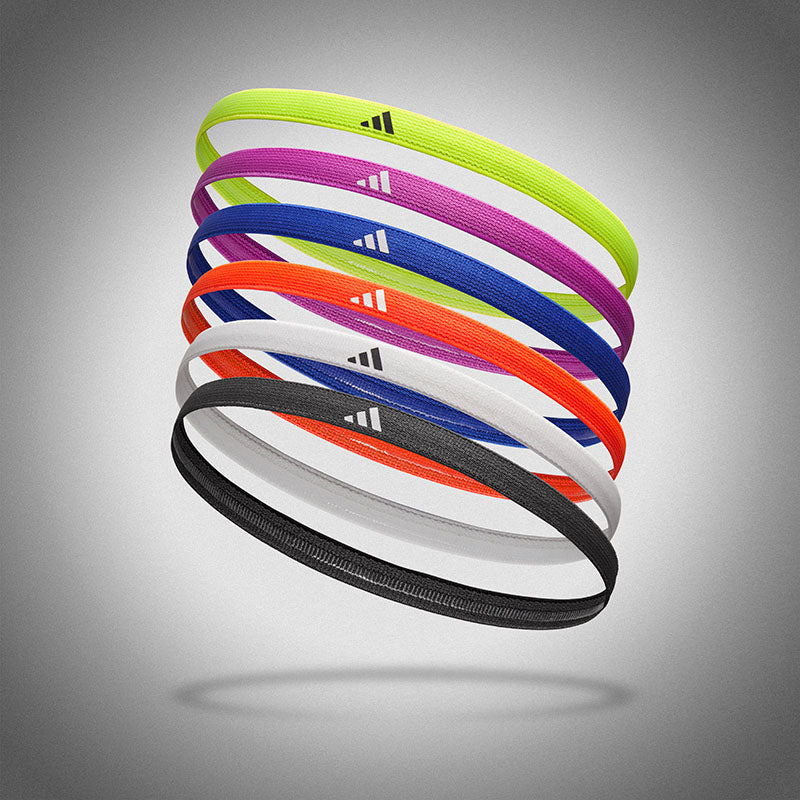 Adidas 6pk Hairbands Headbands Non-Slip Silicone in Black White Red Purple Yellow Blue