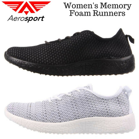 AEROSPORT Impress Womens Memory Foam Runners Sneakers Gym Knit Mesh - White/Grey