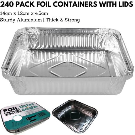 240x Small Aluminium Foil Containers with Lids (14cm*12cm*4.5cm)