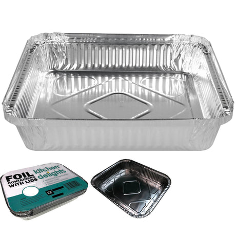 240x Small Aluminium Foil Containers with Lids (14cm*12cm*4.5cm)