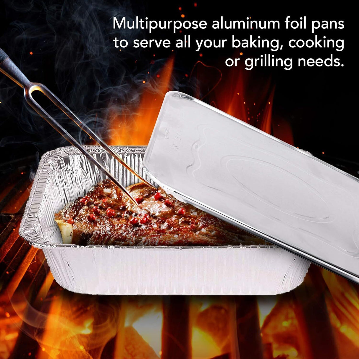 144x Medium Aluminium Foil Container Trays with Lids Bulk Pack - Food/Baking/Roasting Pans (20cm*11cm*5cm)