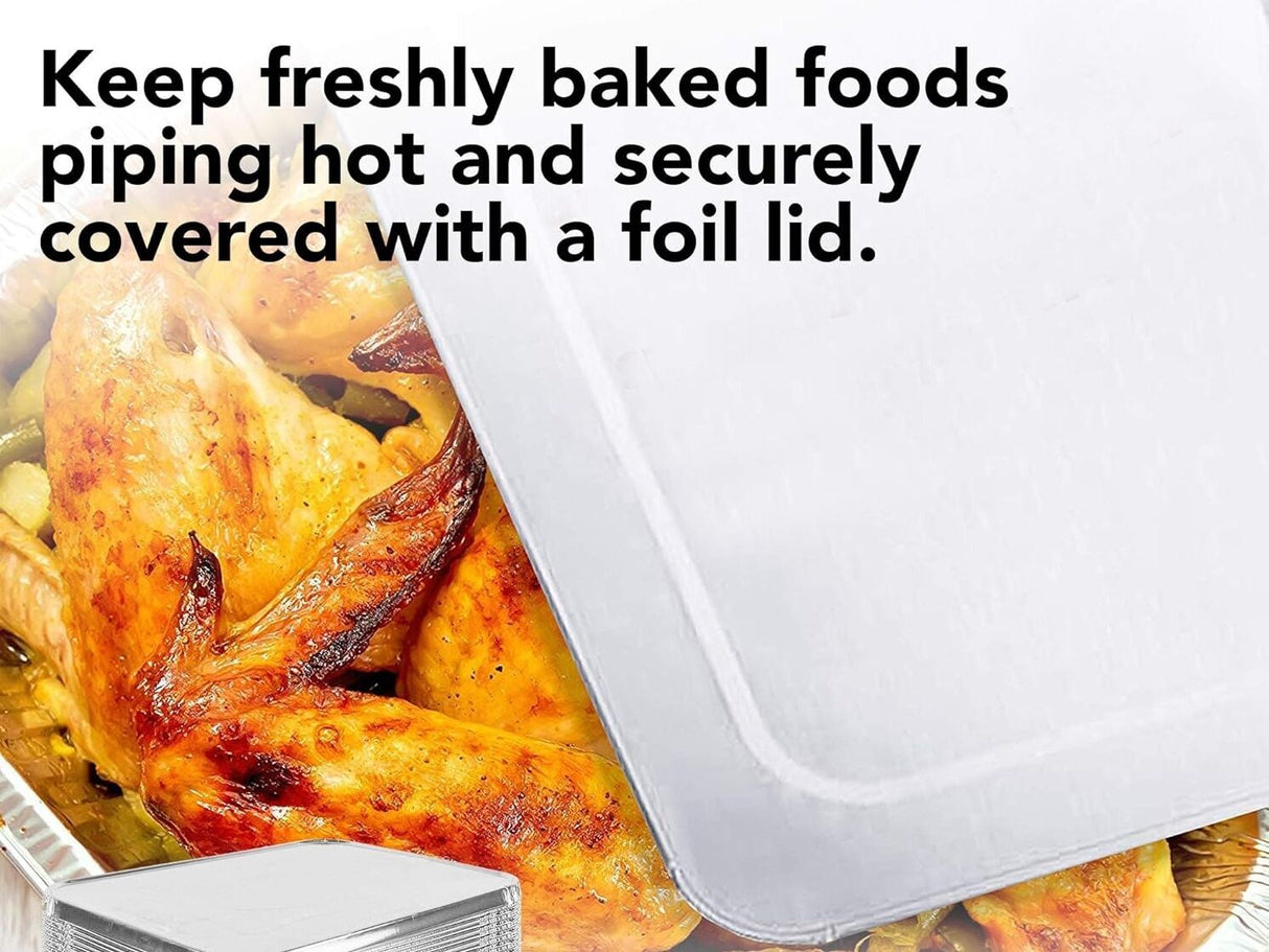 144x Medium Aluminium Foil Container Trays with Lids Bulk Pack - Food/Baking/Roasting Pans (20cm*11cm*5cm)