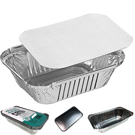 144x Medium Aluminium Foil Containers with Lids (20cm*11cm*5cm)