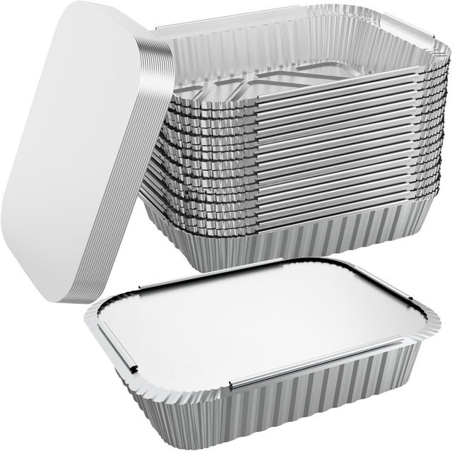 144x Medium Aluminium Foil Container Trays with Lids Bulk Pack - Food/Baking/Roasting Pans (20cm*11cm*5cm)