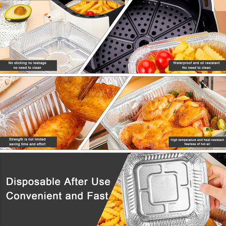 120x Aluminium Square Baking Trays Disposable - Suits Air Frying 20x20x4.5cm