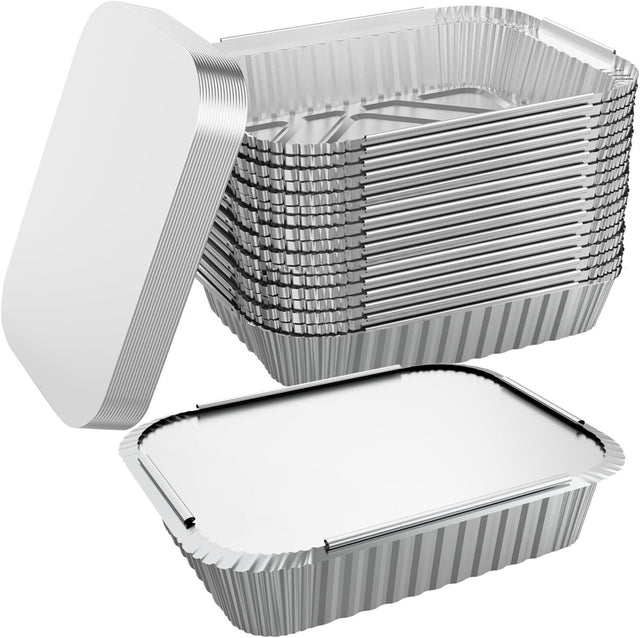 320x Large Aluminium Foil Containers with Lids (22cm*15cm*4.5cm)