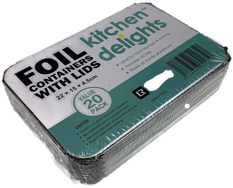 20x Large Aluminium Foil Containers with Lids (22cm*15cm*4.5cm)