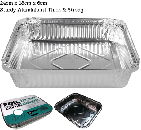 240x Large Aluminium Foil Containers with Lids  (24cm*18cm*6cm)