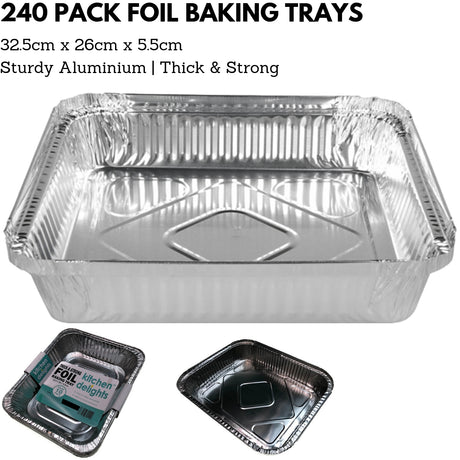 240x Extra Large Aluminium Foil Containers (32.5cm*26cm*5.5cm)