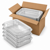 24x Foil Containers with Clear Lids 45x34x6.5cm - Bulk Box